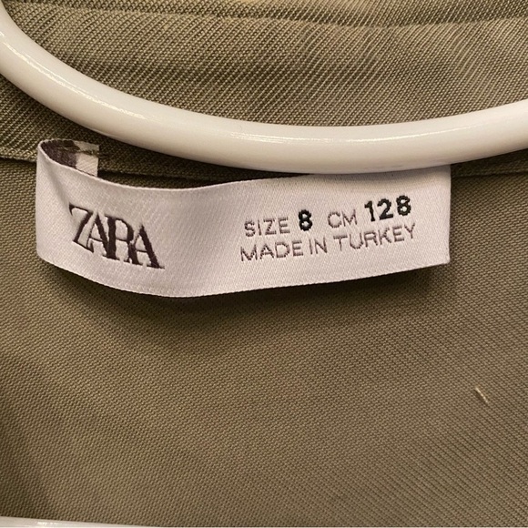 ZARA Girls Kids Light Olive Button Front Ruffled Dress Size 8 Yrs - Picture 6 of 8